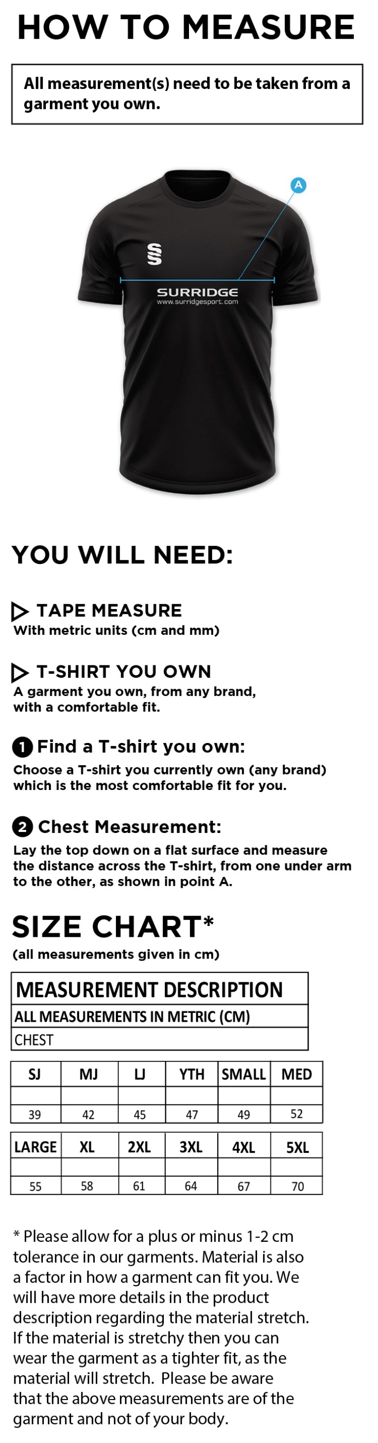 IMPACT T-SHIRT-Royal - Size Guide